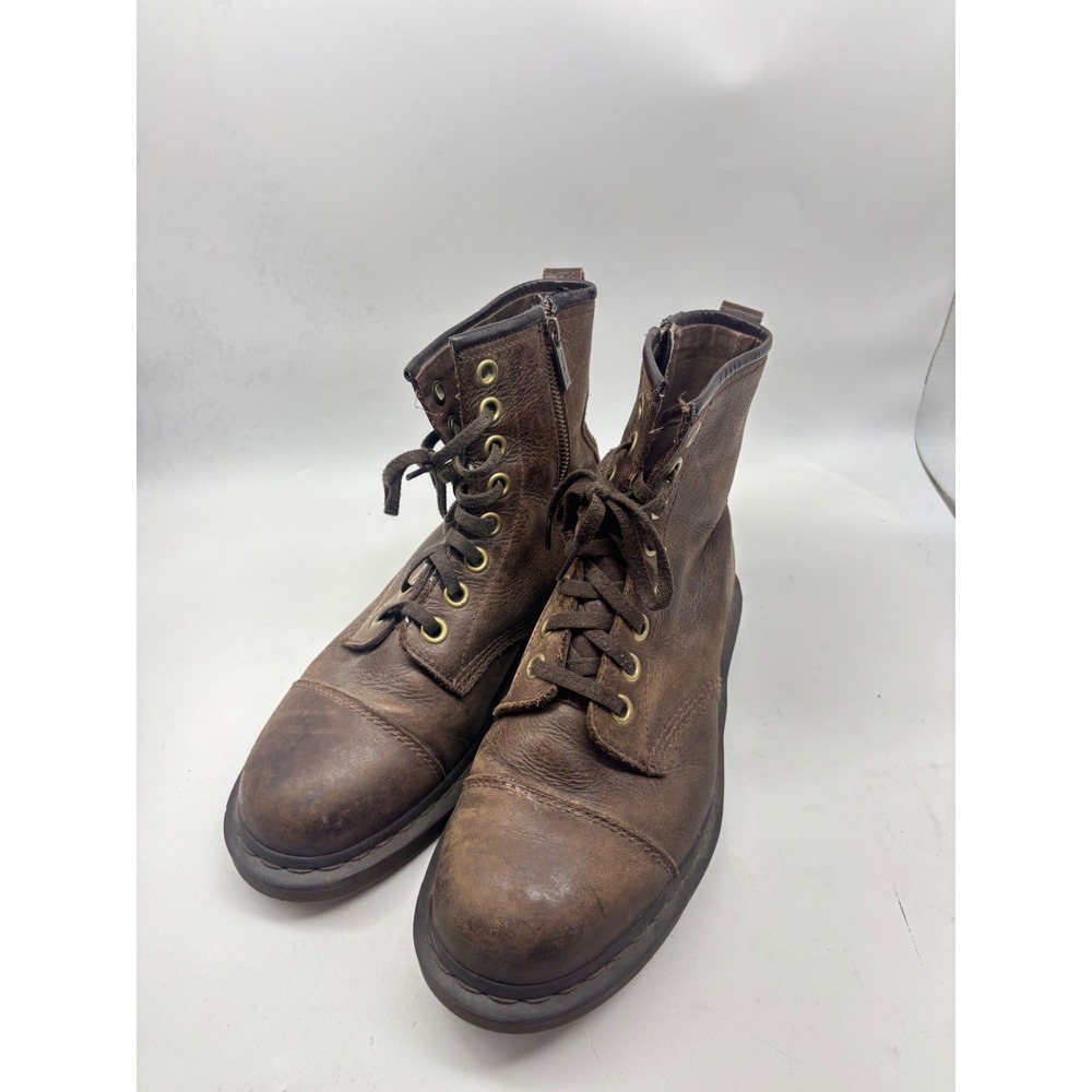 Dr Martens Distressed Brown Leather Side Zip Cap Toe Combat Boots Mens Size 10